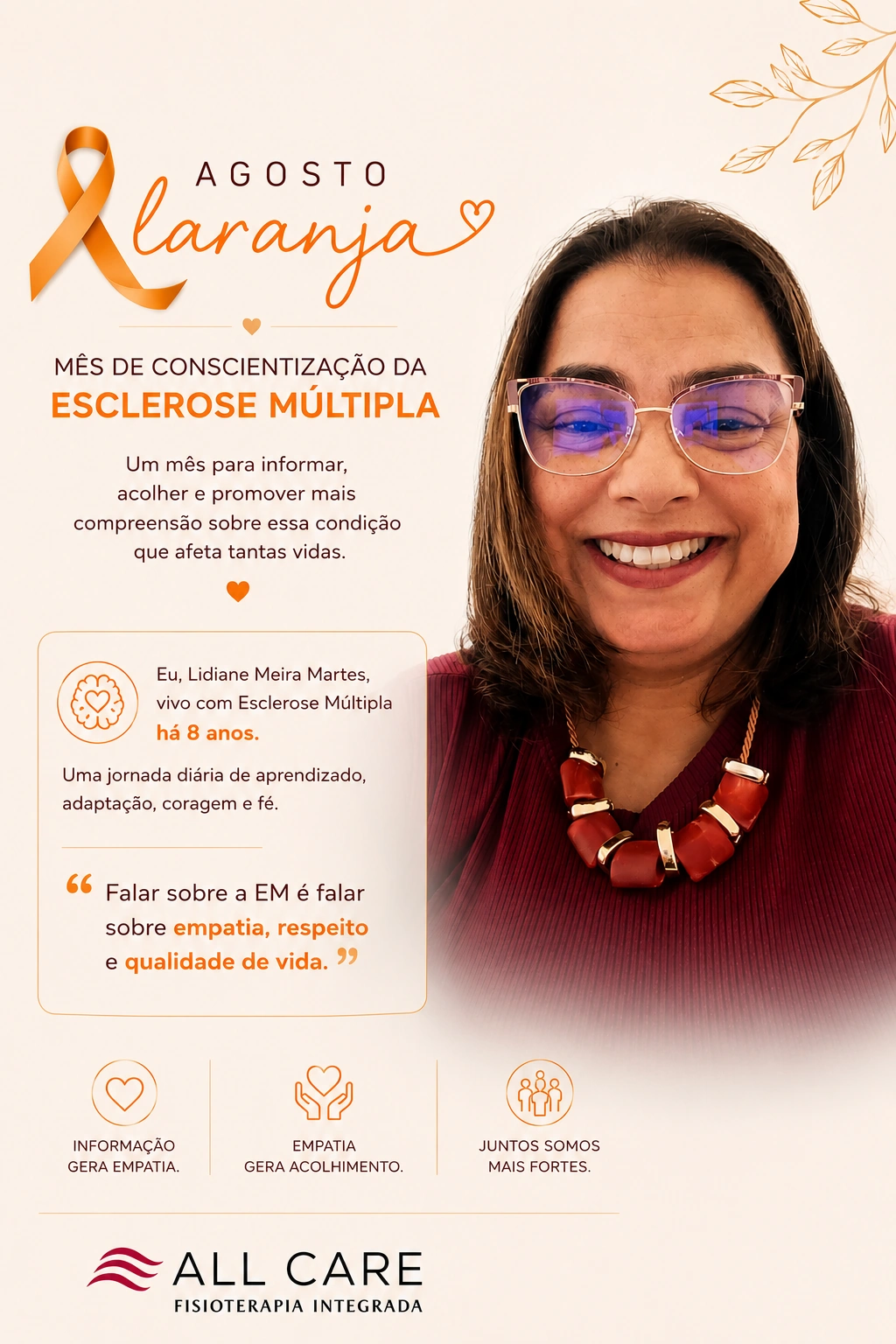Agosto Laranja — mês de conscientização sobre Esclerose Múltipla, com a fisioterapeuta Lidiane Meira Martes