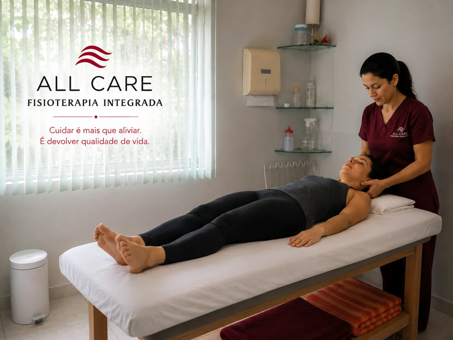 Fisioterapeuta da All Care acompanhando individualmente um paciente durante o atendimento