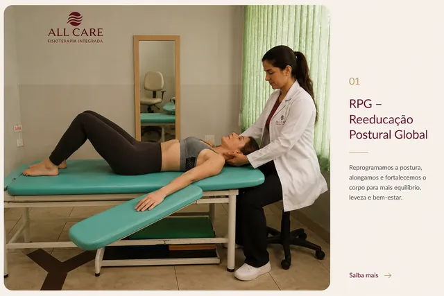 Atendimento de RPG — Reeducação Postural Global — na All Care