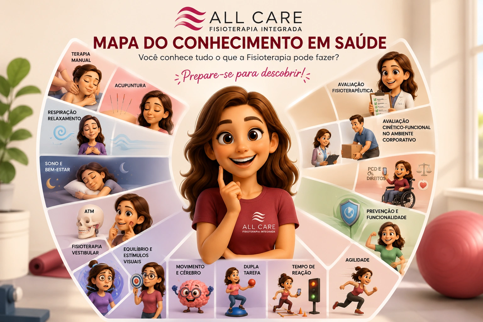 Mapa do Conhecimento em Saúde — All Care Fisioterapia Integrada, apresentando diferentes áreas de atuação da Fisioterapia.